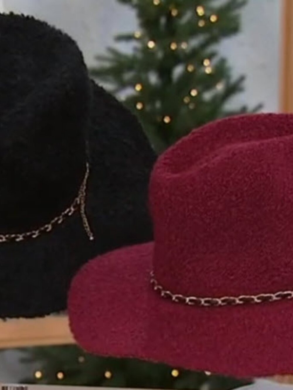 NWOT Antthony Black Fuzzy Knit Panama Fedora Hat w/ Gold Chain | Adjustable